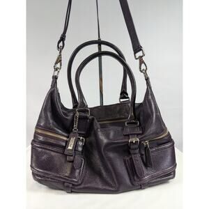 Cole Haan Gramercy Archer Purple Leather Shoulder Bag Handles Crossbody Strap